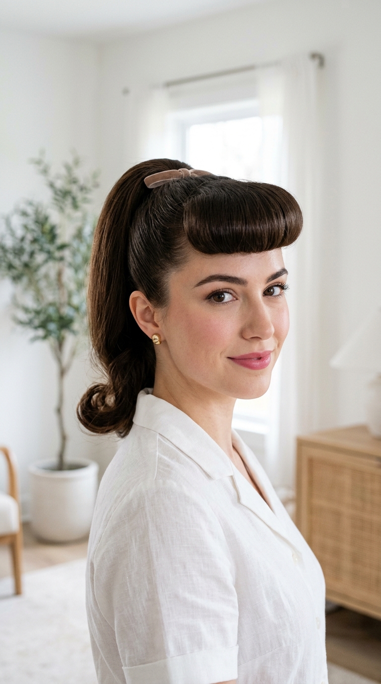 The High Ponytail with Bumper Bangs
