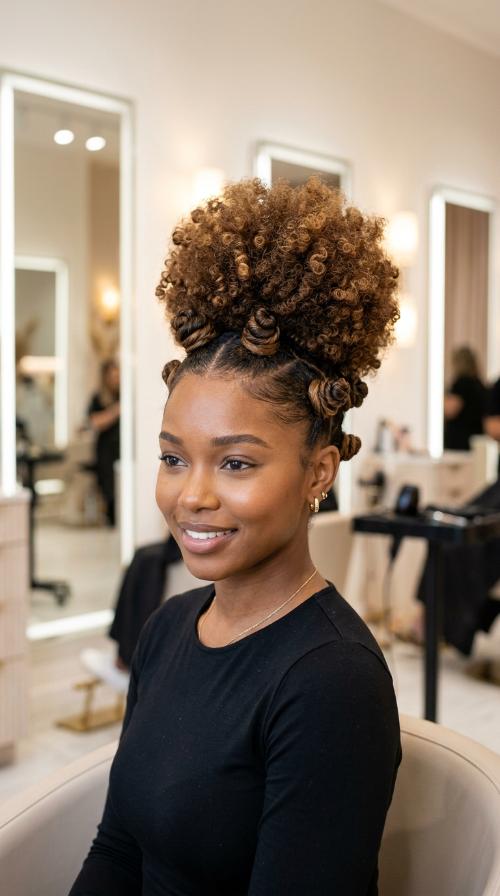 Bantu Knot Inspired High Bun
