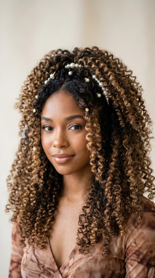 Bantu Knot Out with Pearl Pins