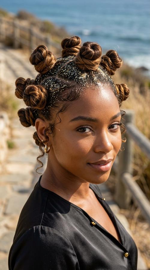 Bantu Knots with Glitter Roots