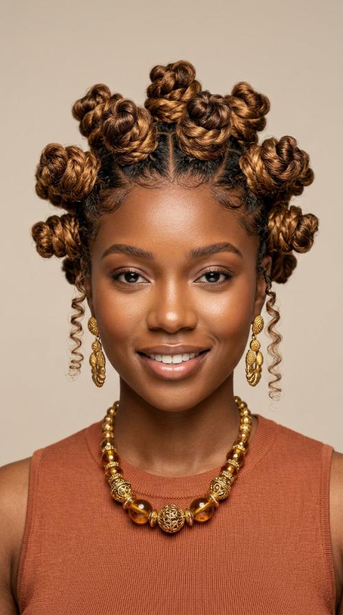 Bantu Knots with Statement Jewelry