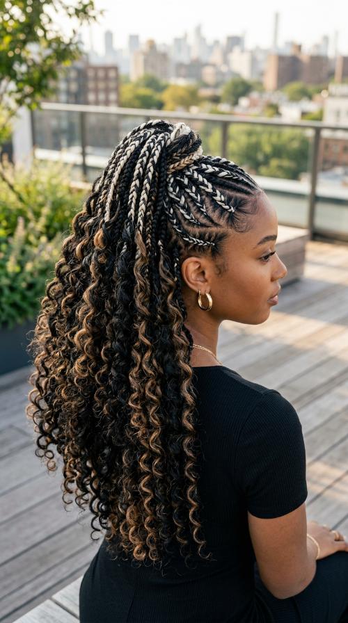 Black and White Feed-in Braids
