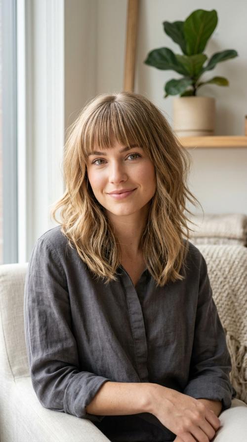 Blunt Bangs with Textured Layers