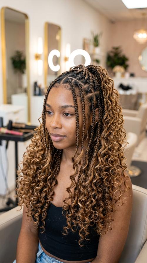 Boho Knotless Braids with Curly Ends