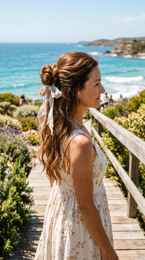 Bow-Tied Half-Updo Bun