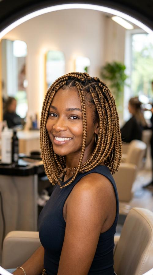 Box Braid Bob with Blunt Ends