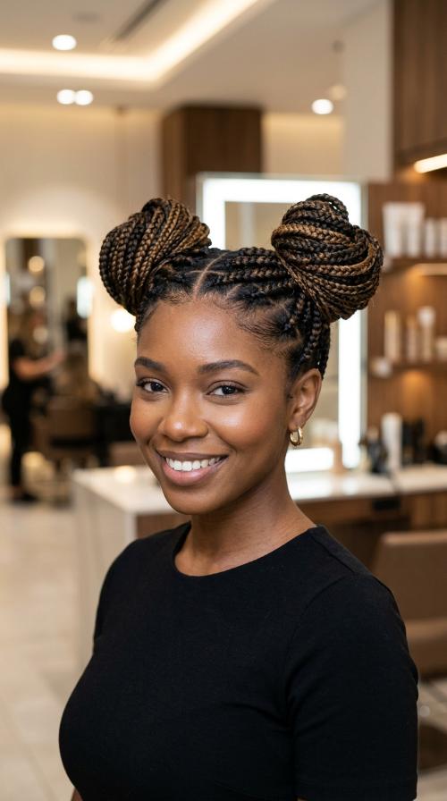 Box Braid Space Buns