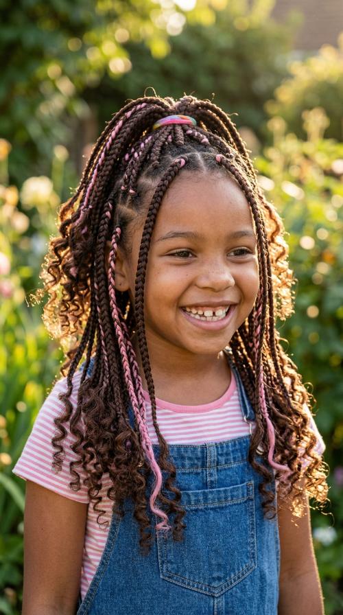 Box Braids with Pink Extensions