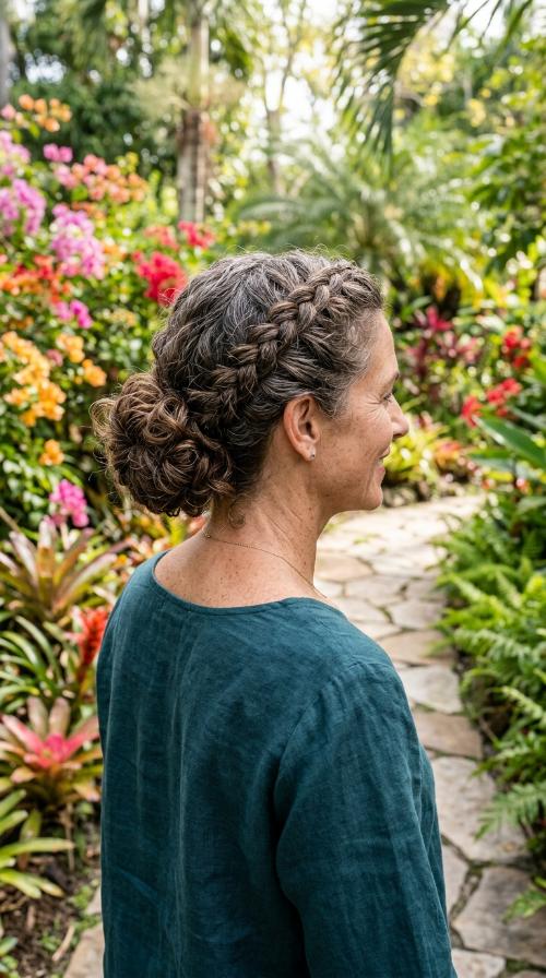 Braid-Back Low Messy Bun