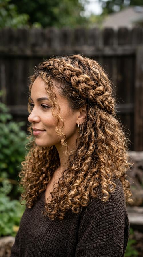 Braided Crown with Loose Curls