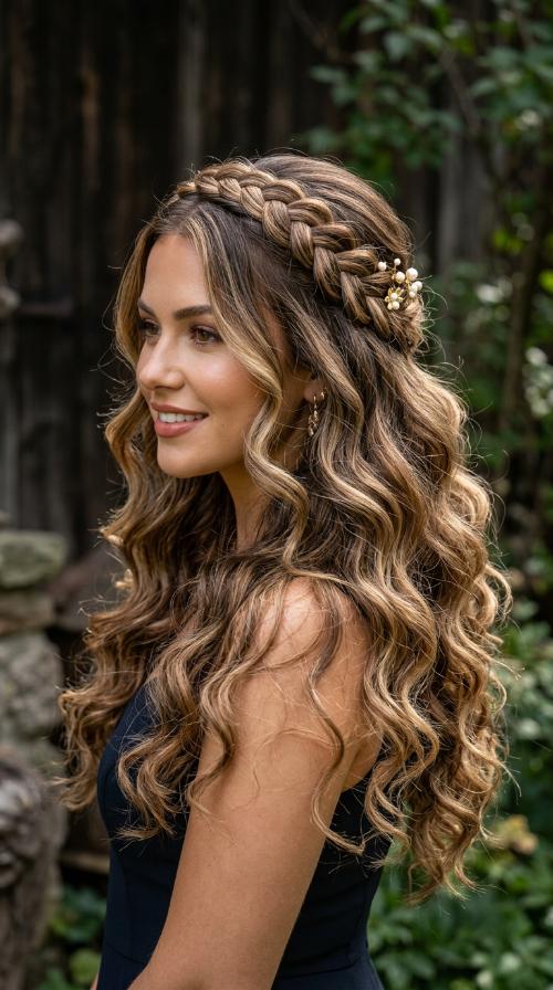 Braided Headband with Loose Curls