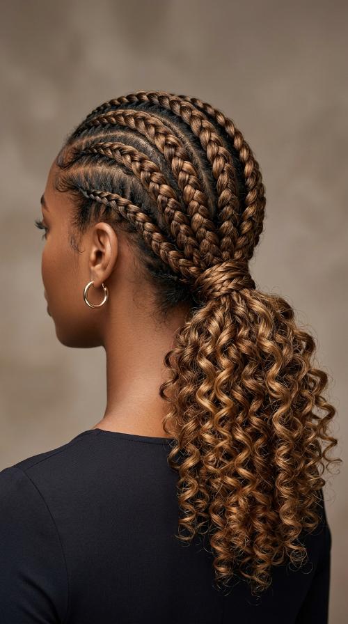 Braided Low Pony with Curly Ends