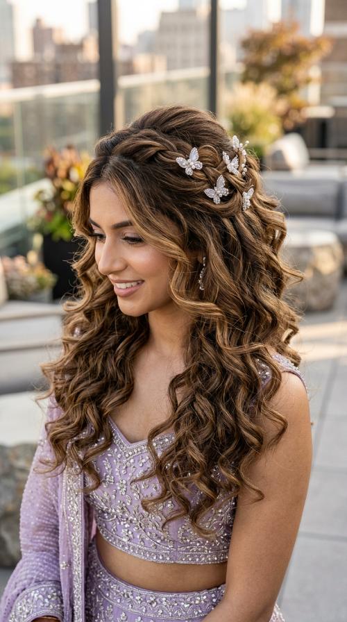 Butterfly Clip Curls for Lavender Lehengas