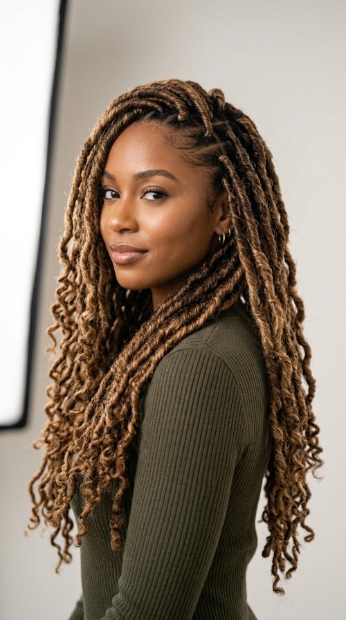 Cascading Side-Swept Locs