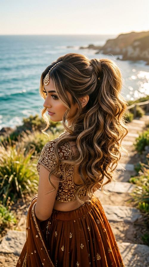 Chic High Ponytail for Sangeet Outfits