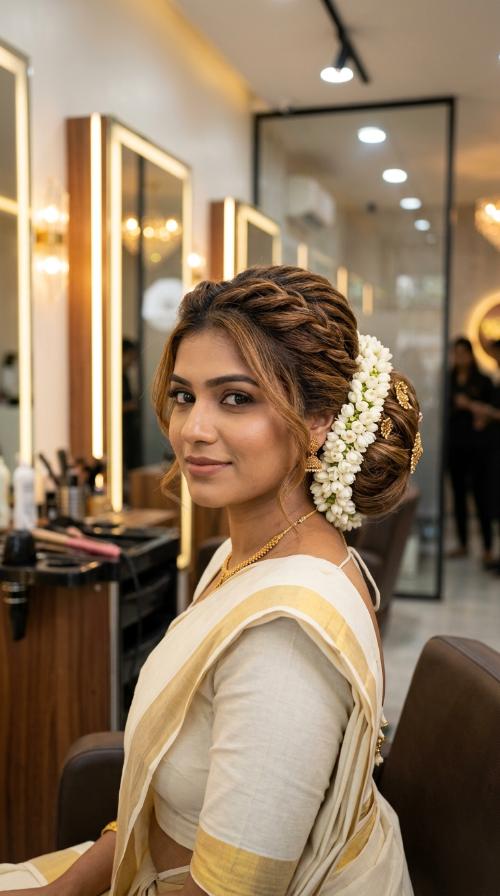 Classic Kasavu Bun with Jasmine Wrap
