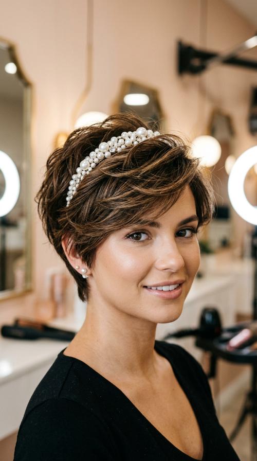 Classic Pixie with a Pearl Headband