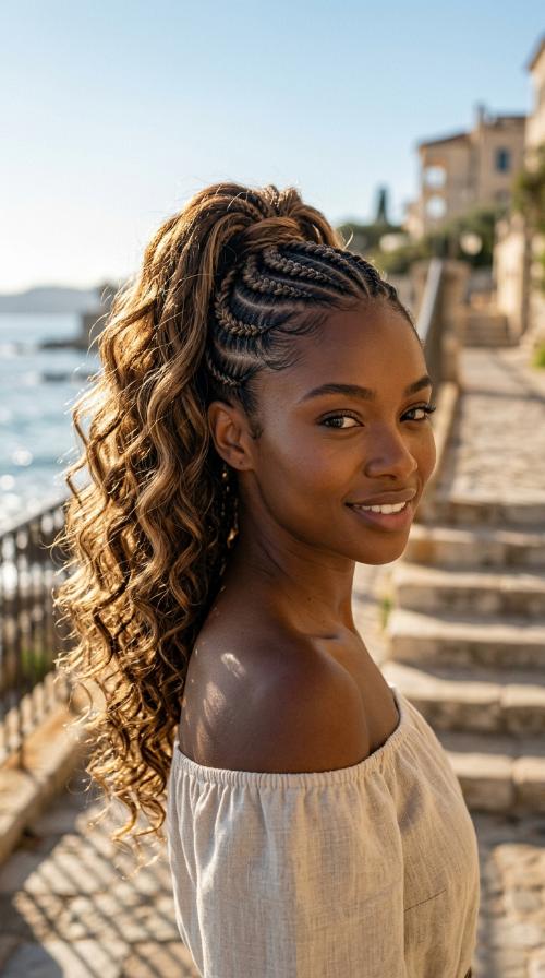 Cornrows into a High Ponytail