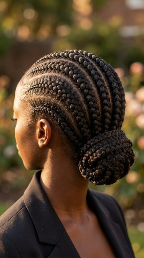 Cornrows into a Low Bun for Professional Seminars