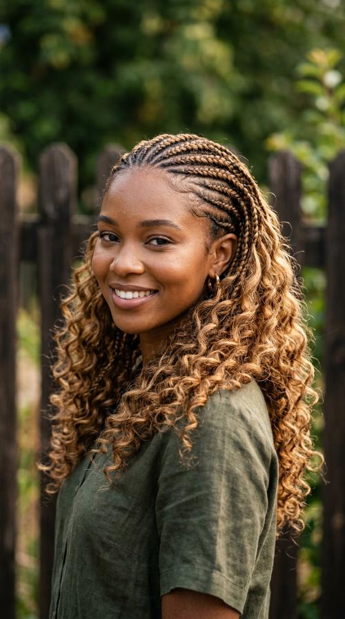 Cornrows with Curly Ends