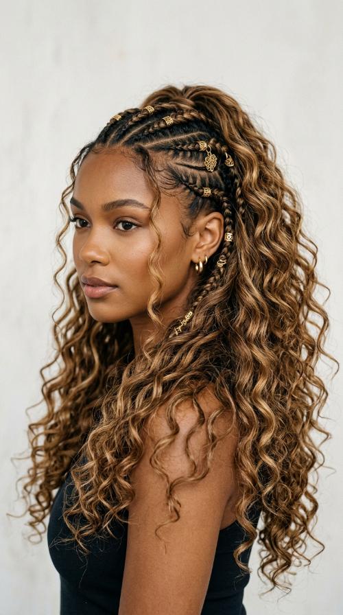 Cornrows with Gold Cuffs and Jewelry