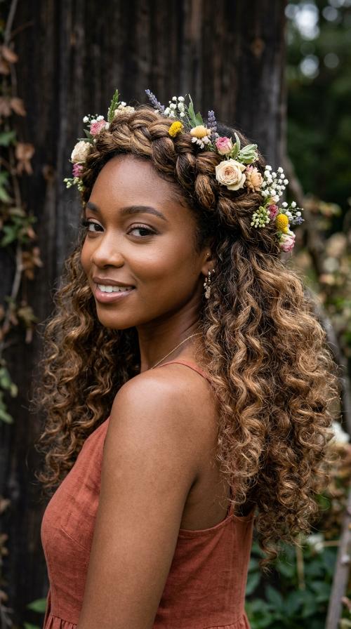 Crown Braid with Floral Accents