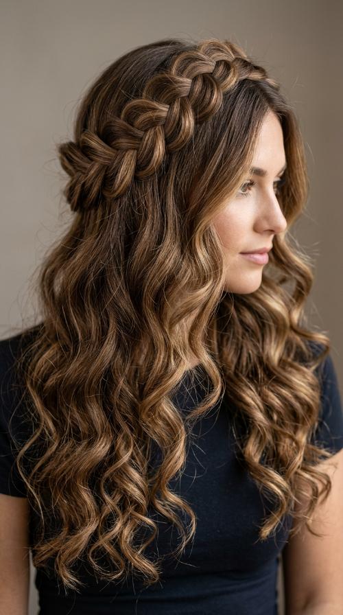 Crown Braid with Loose Waves