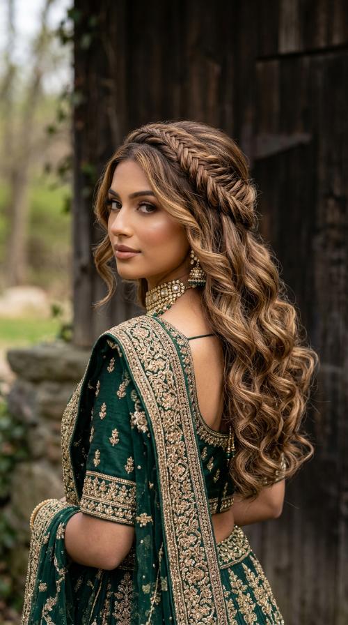Crown Braid with Open Hair for Illusion Necks