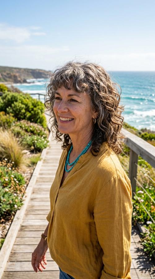 Curly Bangs with Mid-Length Layers