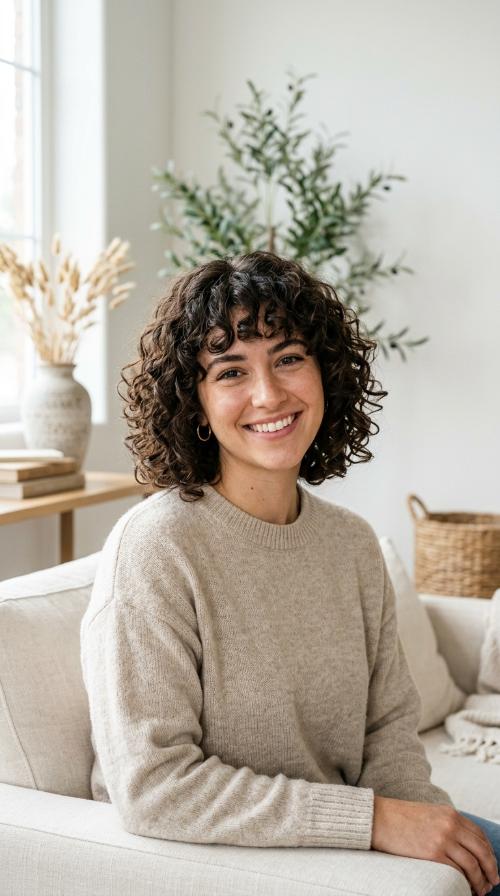 Curly Bob with Bangs