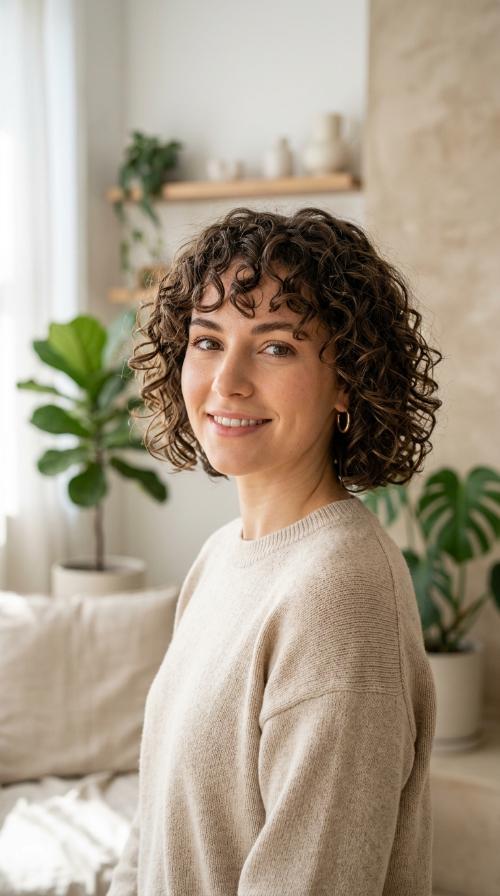 Curly Jaw Length Bob