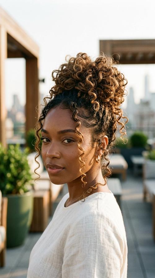 Curly Messy Bun with Tendrils