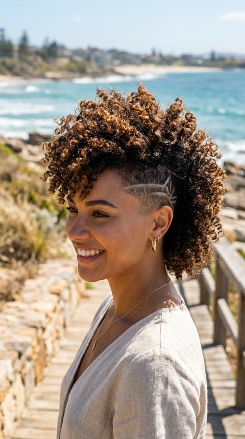 Curly Mohawk with Undercut Designs
