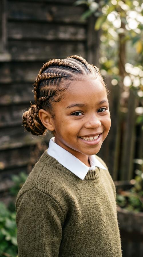 Diagonal Cornrows with Low Buns