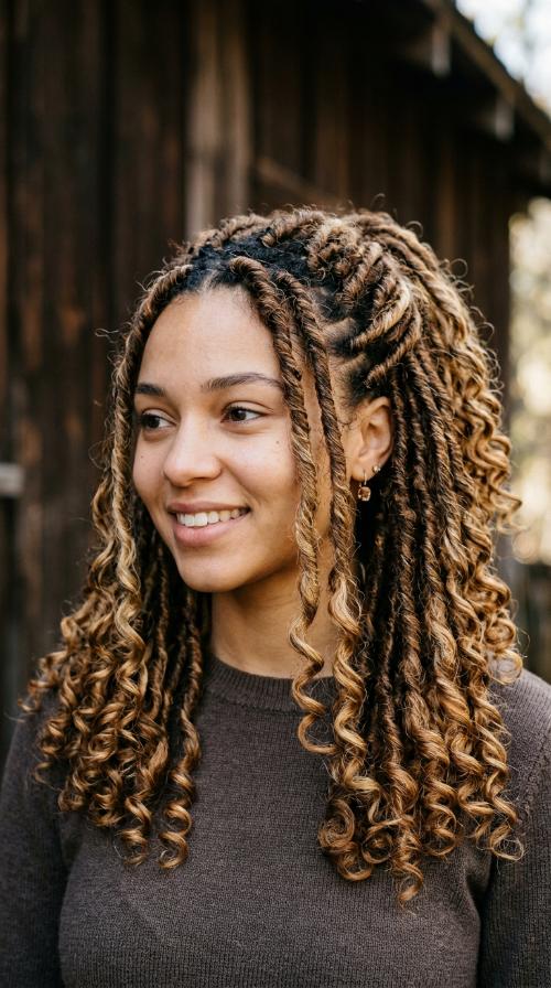 Distressed Faux Locs with Curly Ends