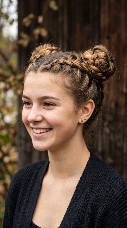 Double French Braid Buns