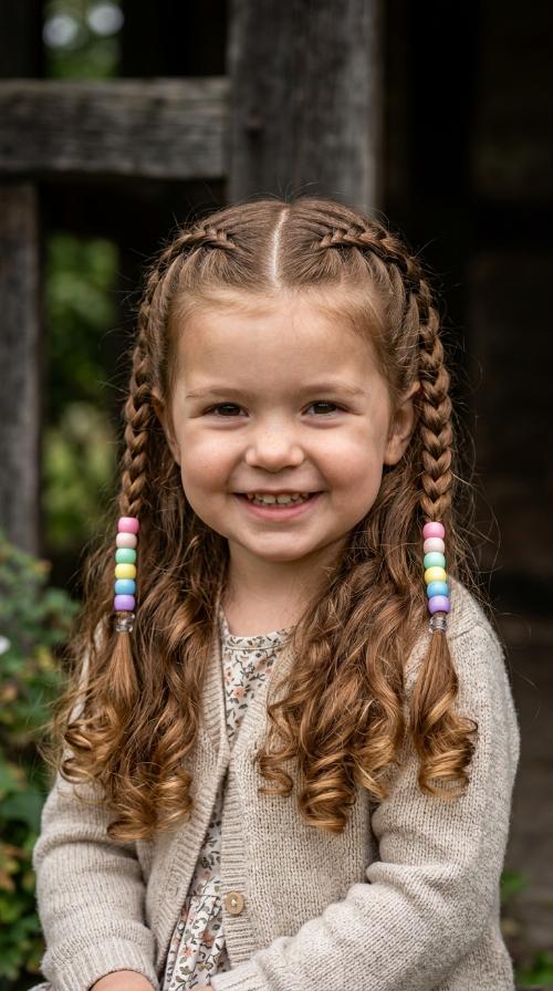 Double French Braids with Pastel Safety Beads