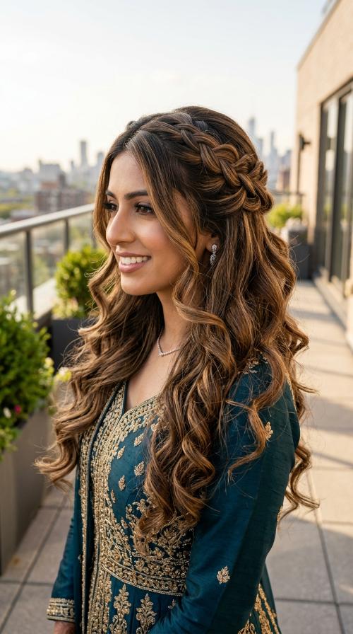 Elegant Waterfall Braid for Engagement Gowns