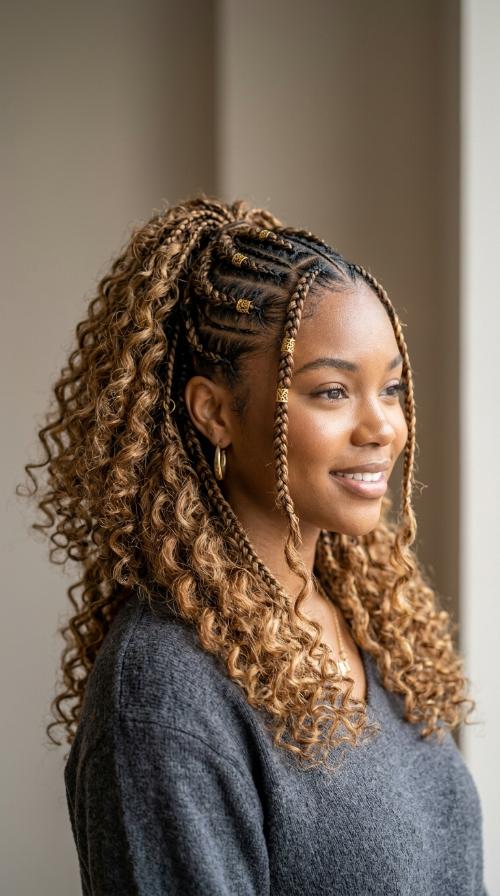 Feed-In Braids with Gold Cuffs