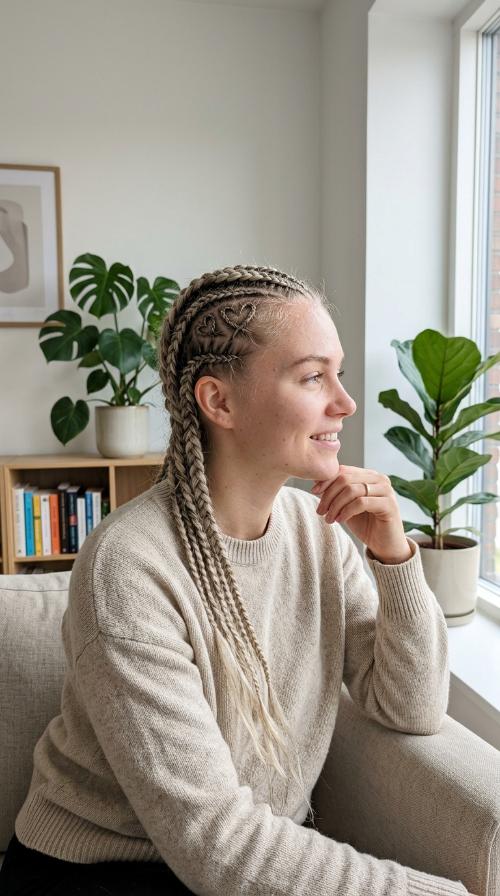Feed-In Tribal Braids with Heart Designs