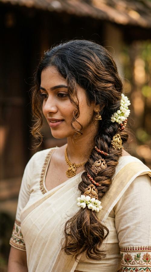 Fishtail Braid with Kasu Malai Pins