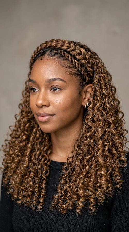 Flat Twist Crown with Curls