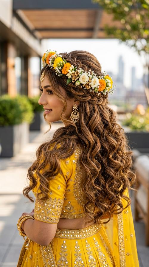 Floral Braided Crown for Haldi Attire