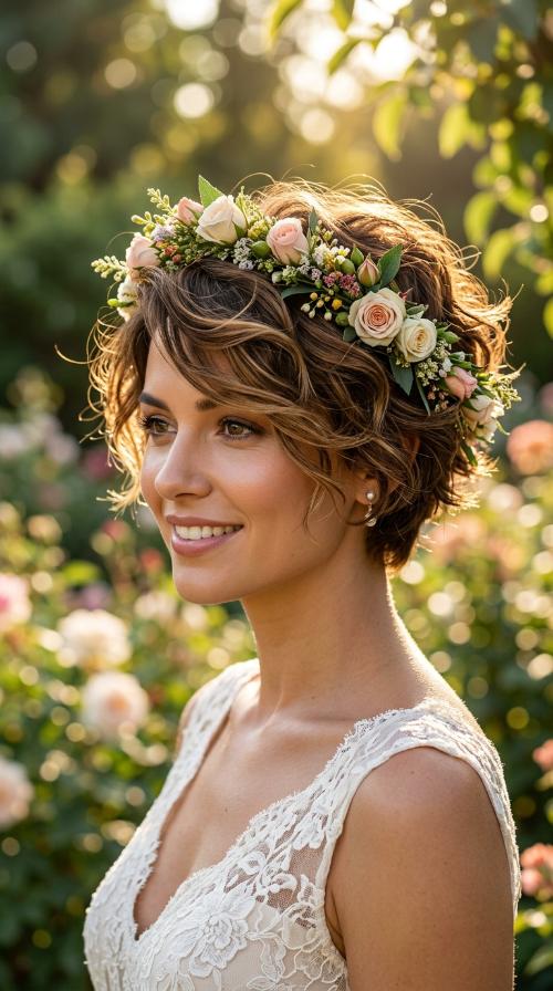Floral Crown with Tousled Pixie