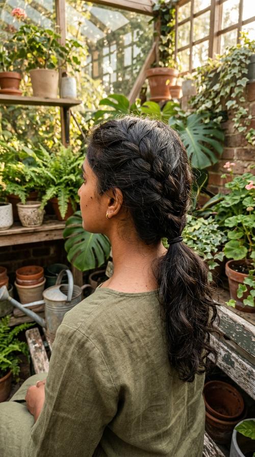 French Braid into Low Ponytail