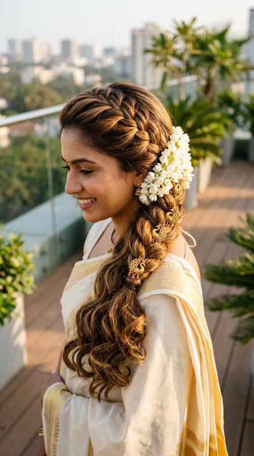 French Braid with Peacock Pins