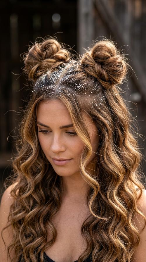 Glitter Roots with Space Buns