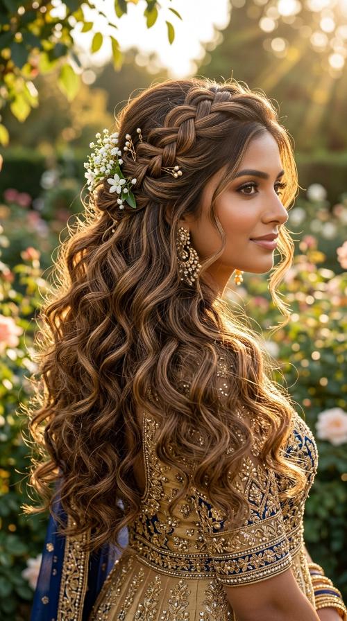 Half-Tied Curls for Engagement Anarkalis