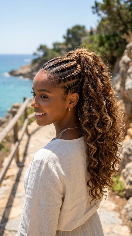 Half-Up Cornrow Ponytail