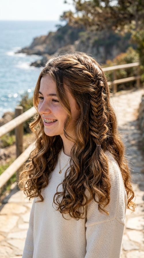 Half-Up Fishtail Braid